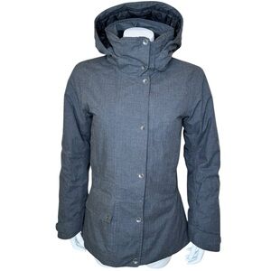 Nau Waterproof Down Jacket S Hooded Insulated Zip Snap Front Gray